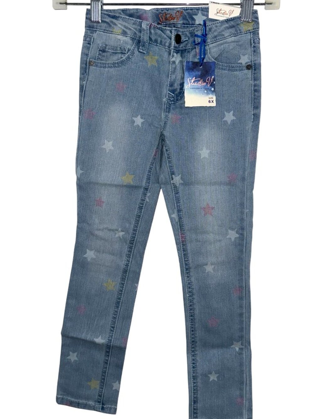 Studio V Girls Star Print Denim Jeans 6X Cotton & Polyester